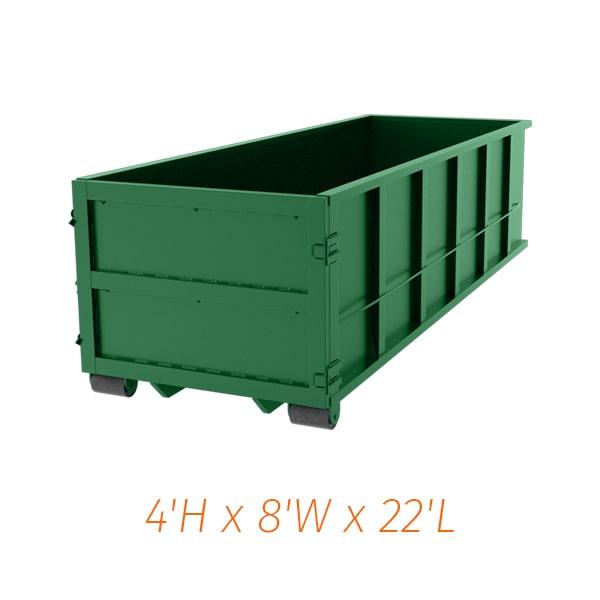 our 20-yard dumpsters can typically be placed in driveways, parking lots, or other paved surfaces, as long as there is enough space for our trucks to deliver and pick up the dumpster